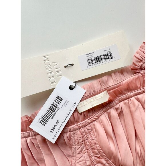NWT ULLA JOHNSON Mia Tuberose Pink Plisse Satin Corset Peplum Blouse Top, Size 8 - Picture 13 of 16